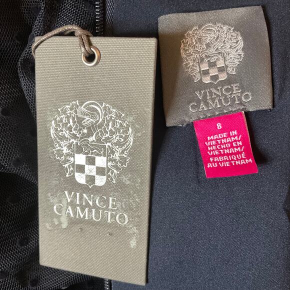 Vince Camuto Sheer Dot Long Sleeve Cocktail Dress Size 8 Blue Bow Halter Shift - Picture 9 of 13